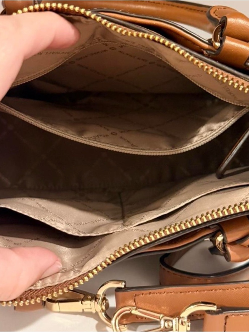 Michael Kors Cream and Brown Logo Satchel with Gold MK Charm - Picture 6 of 6